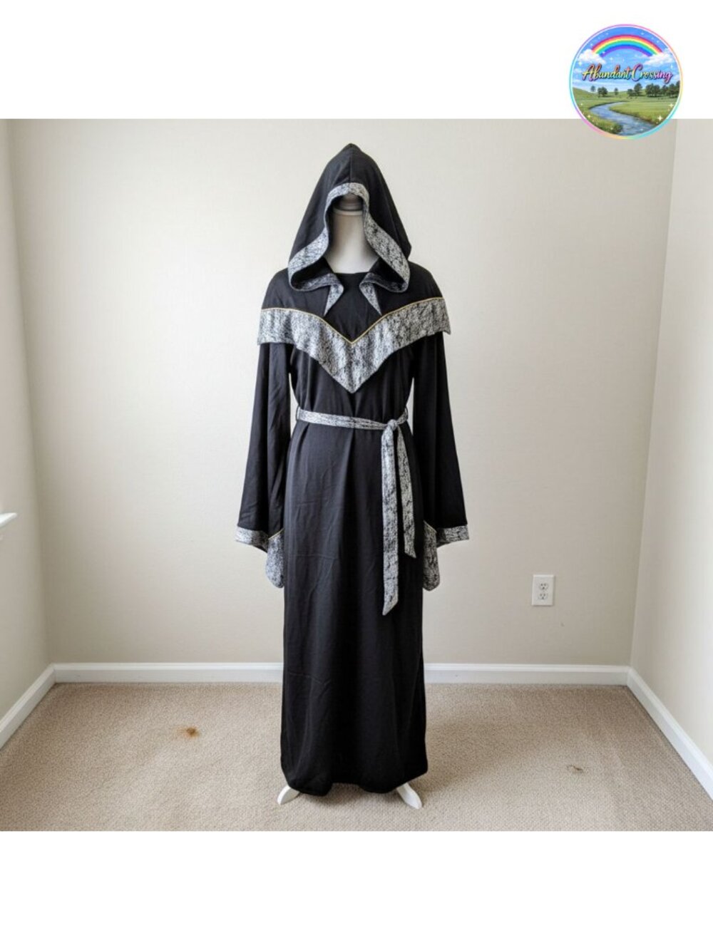 Medieval Hooded Robe Costume Polyester Velvet Wizard Cloak Halloween Cosplay